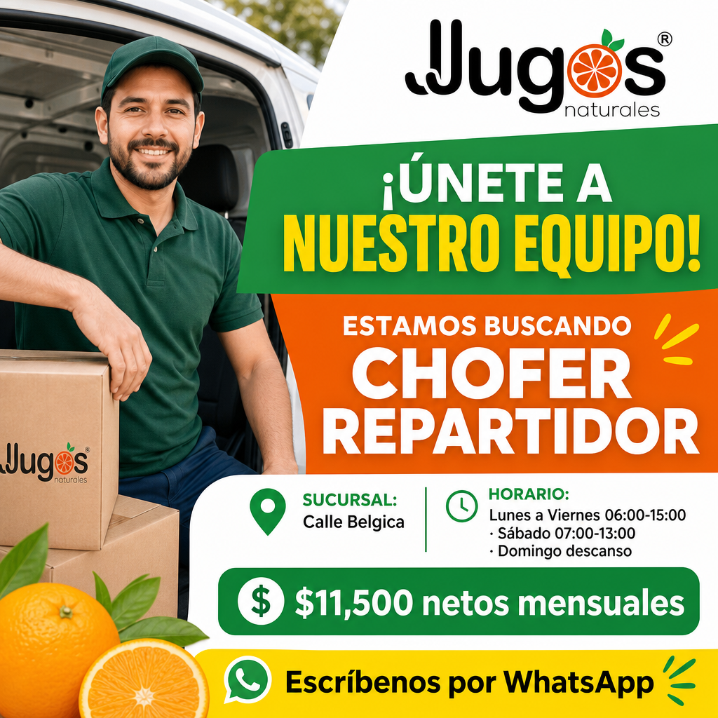 Vacante de Chofer repartidor en Benito Juárez