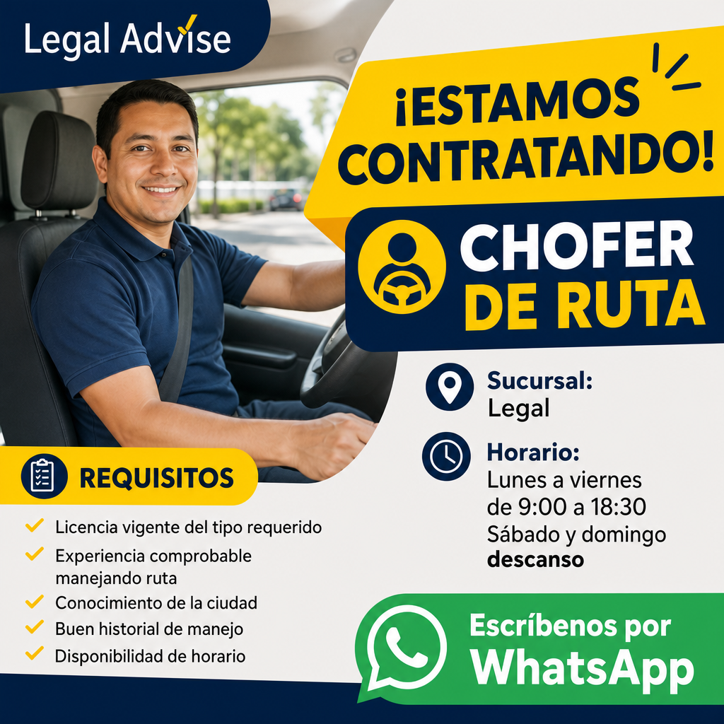 Vacante de Chofer de ruta en Miguel Hidalgo