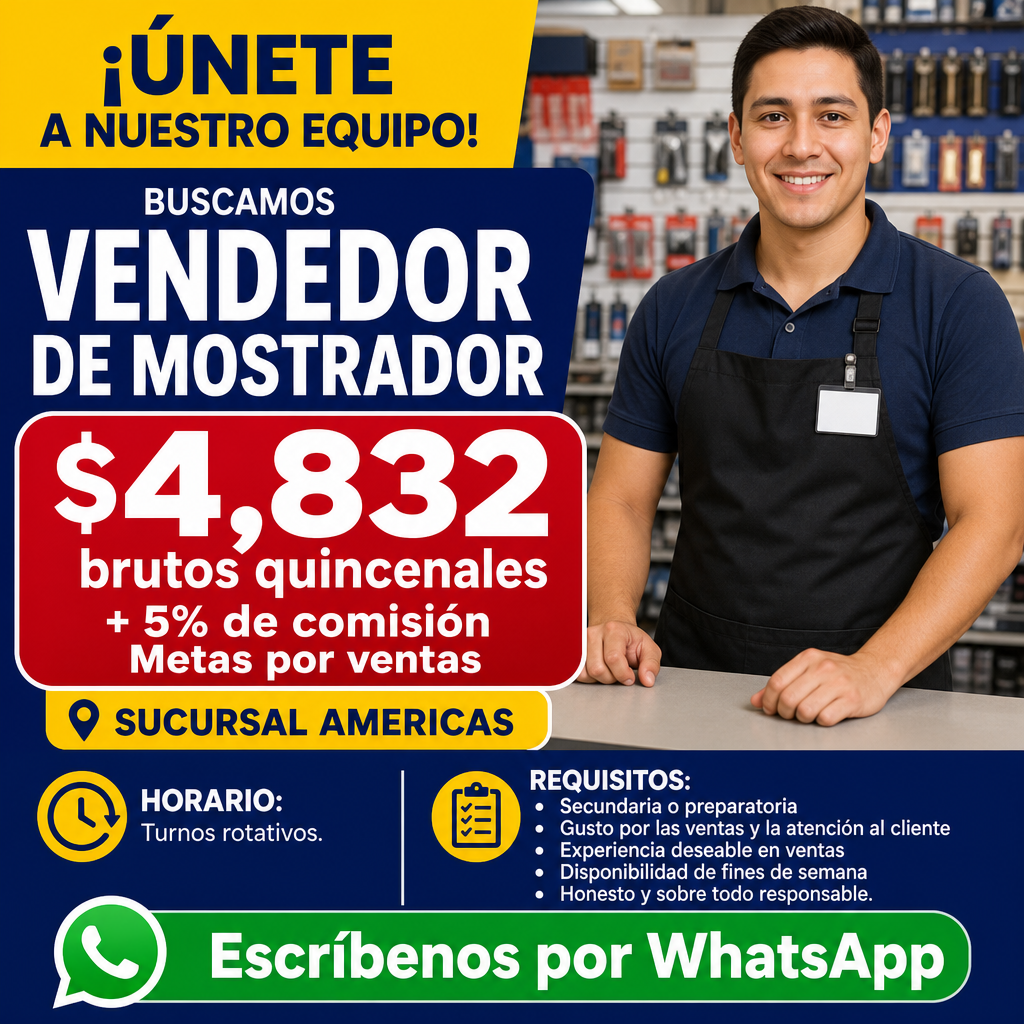 Vacante de Vendedor de mostrador en Morelia