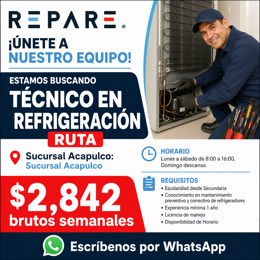 Vacante de Técnico en Refrigeración Ruta en Acapulco de Juárez