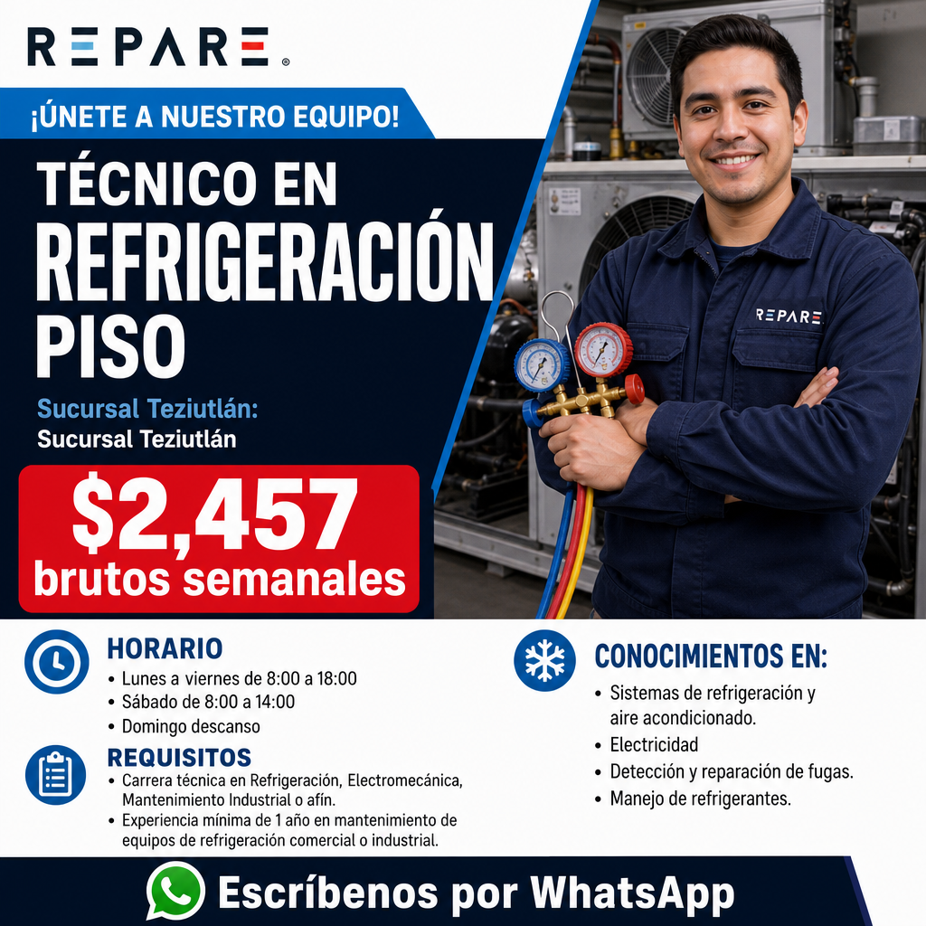 Vacante de Técnico en Refrigeración Piso en Teziutlán