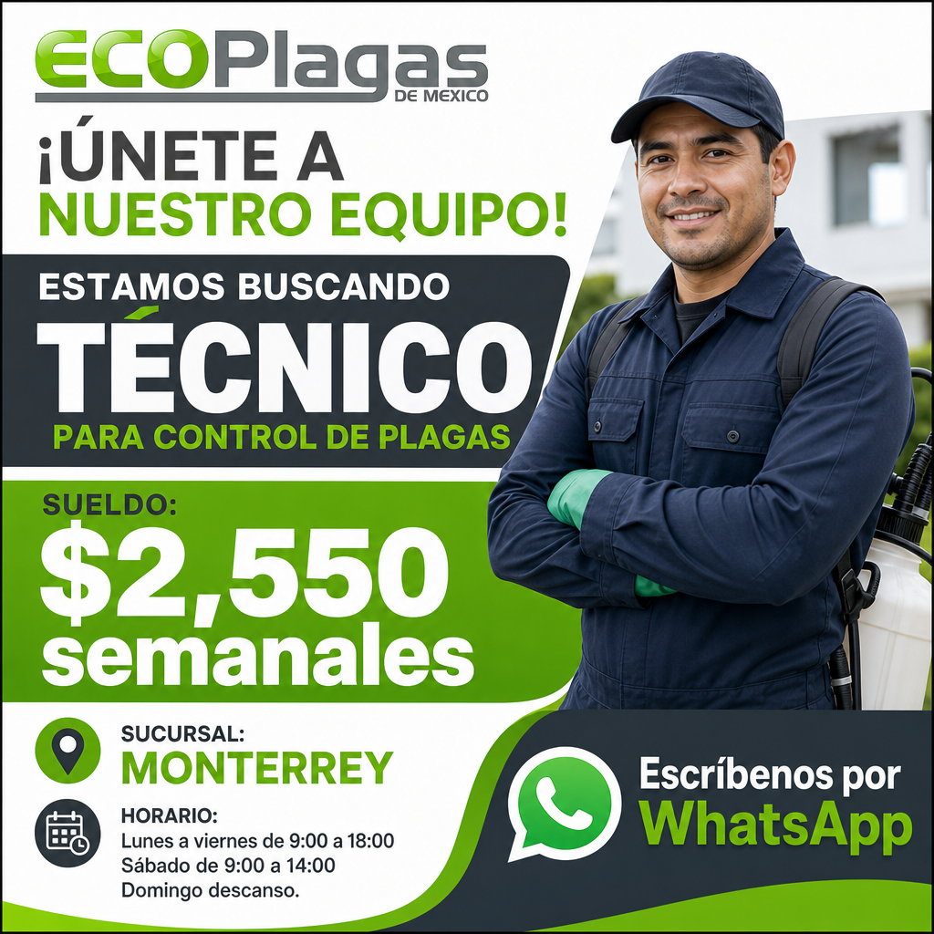Vacante de Técnico para control de plagas en San Pedro Garza García