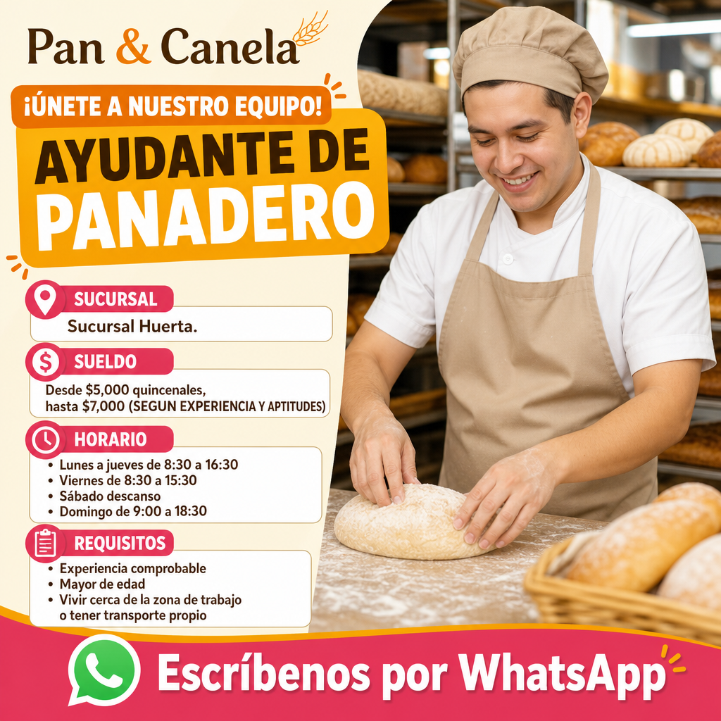 Vacante de AYUDANTE DE PANADERO en Huixquilucan