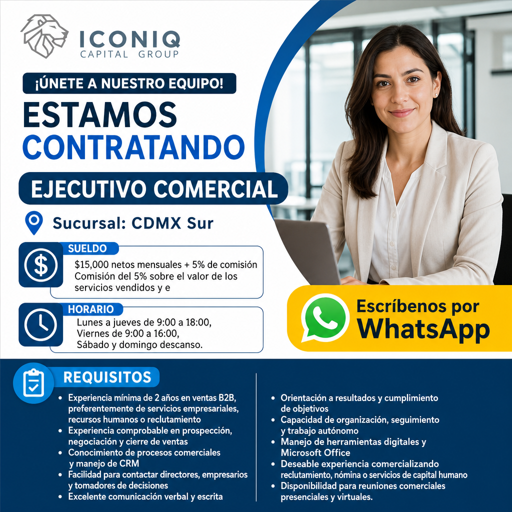 Vacante de Ejecutivo Comercial en Benito Juárez