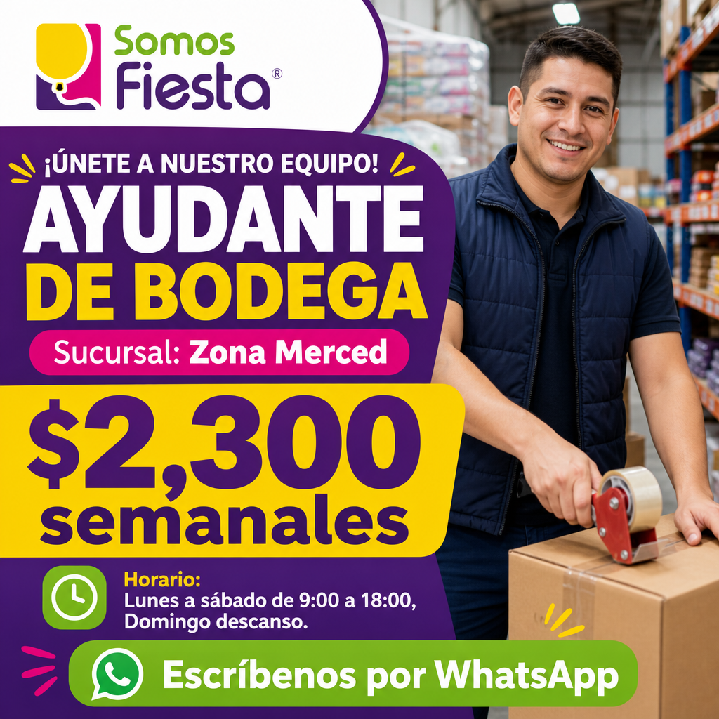 Vacante de Ayudante de Bodega en Venustiano Carranza