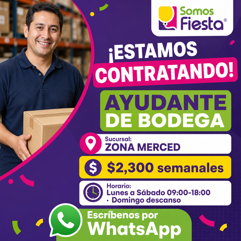 Vacante de Ayudante de Bodega en Venustiano Carranza