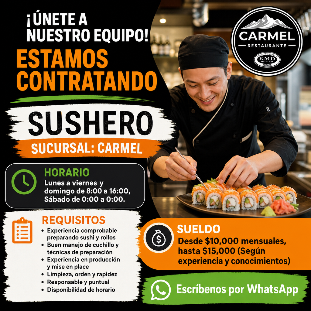 Vacante de Sushero en Naucalpan de Juárez