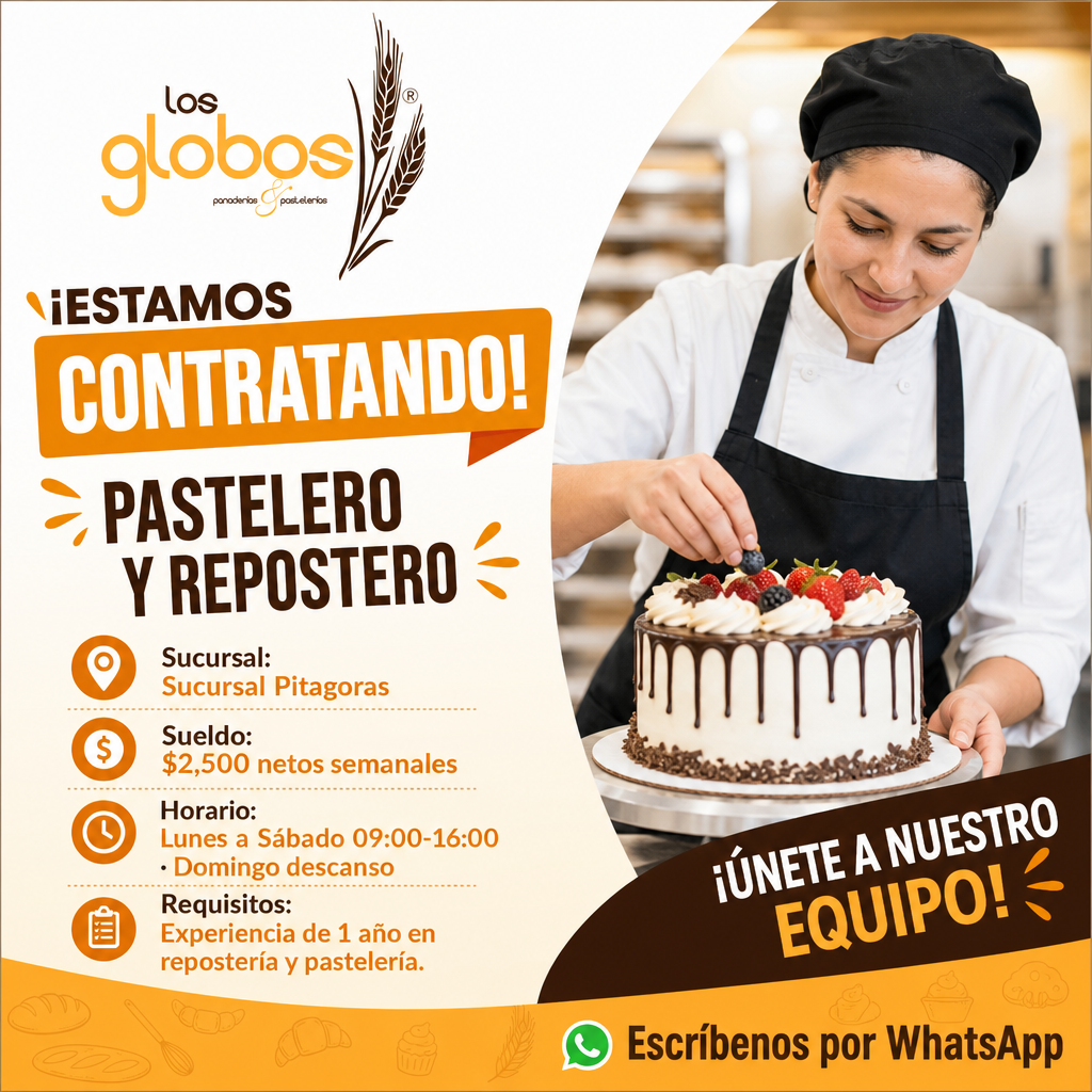 Vacante de Pastelero y repostero en Benito Juárez