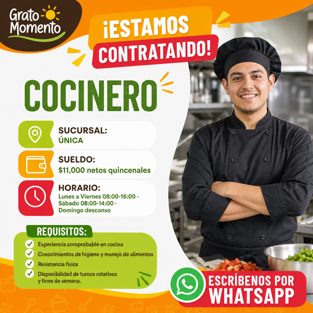 Vacante de Cocinero en Benito Juárez