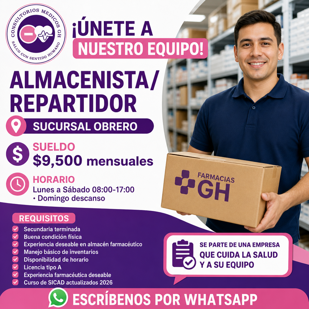 Vacante de Almacenista/Repartidor en Azcapotzalco
