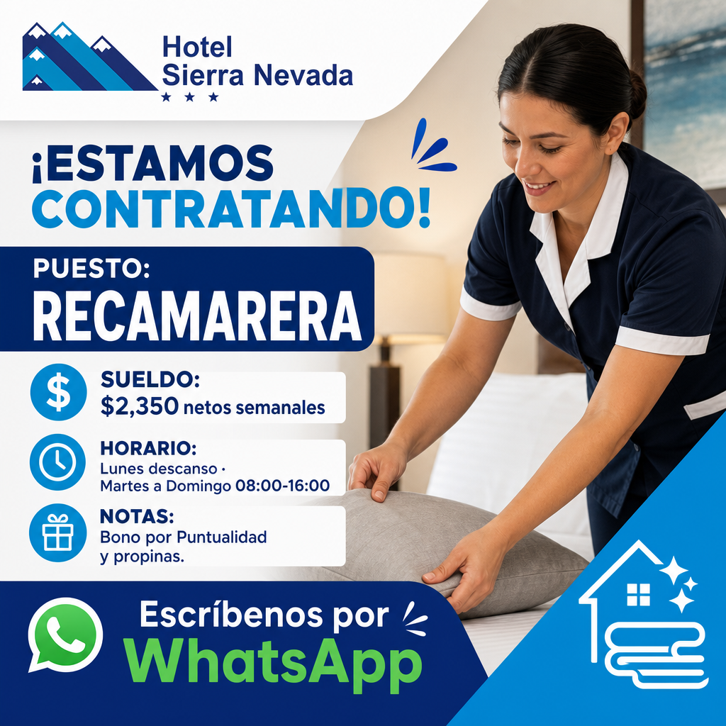 Vacante de RECAMARERA en Tlalnepantla de Baz