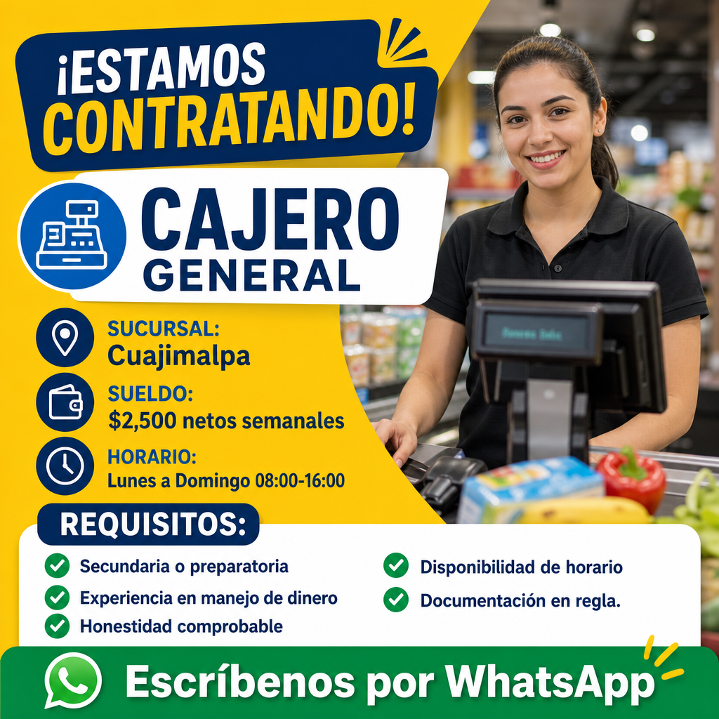 Vacante de Cajero general en Cuajimalpa de Morelos