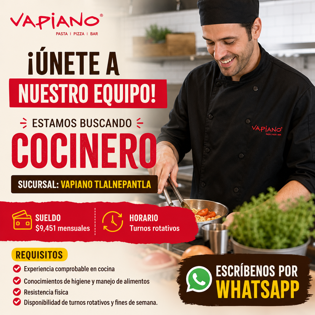 Vacante de Cocinero en Tlalnepantla de Baz
