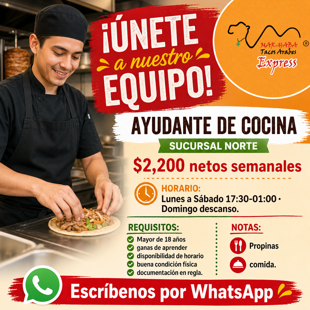 Vacante de Ayudante de cocina en Mérida