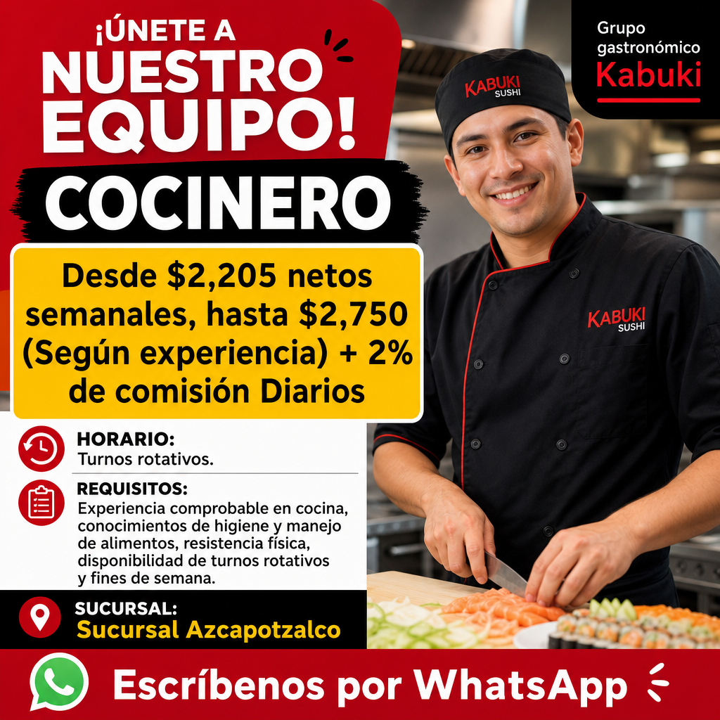 Vacante de Cocinero en Azcapotzalco
