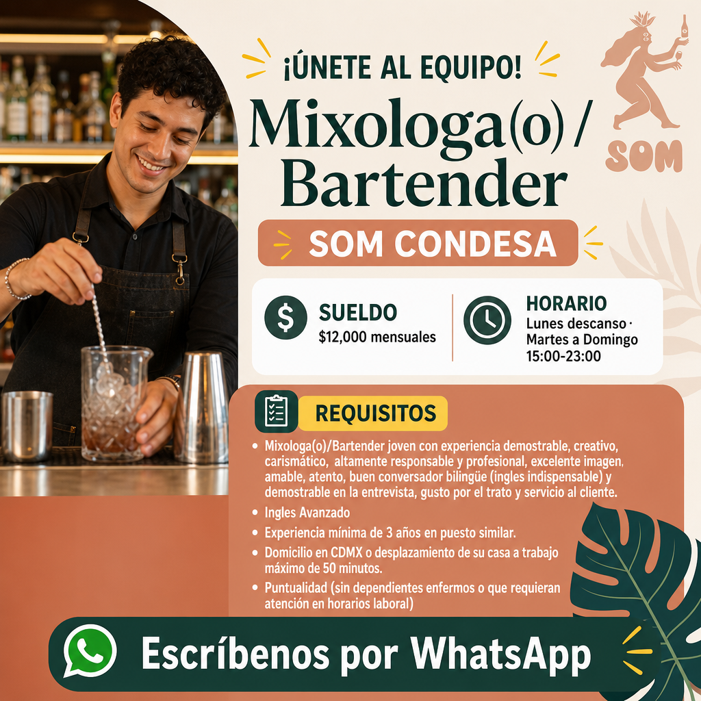 Vacante de Mixologa(o) / Bartender en Cuauhtémoc