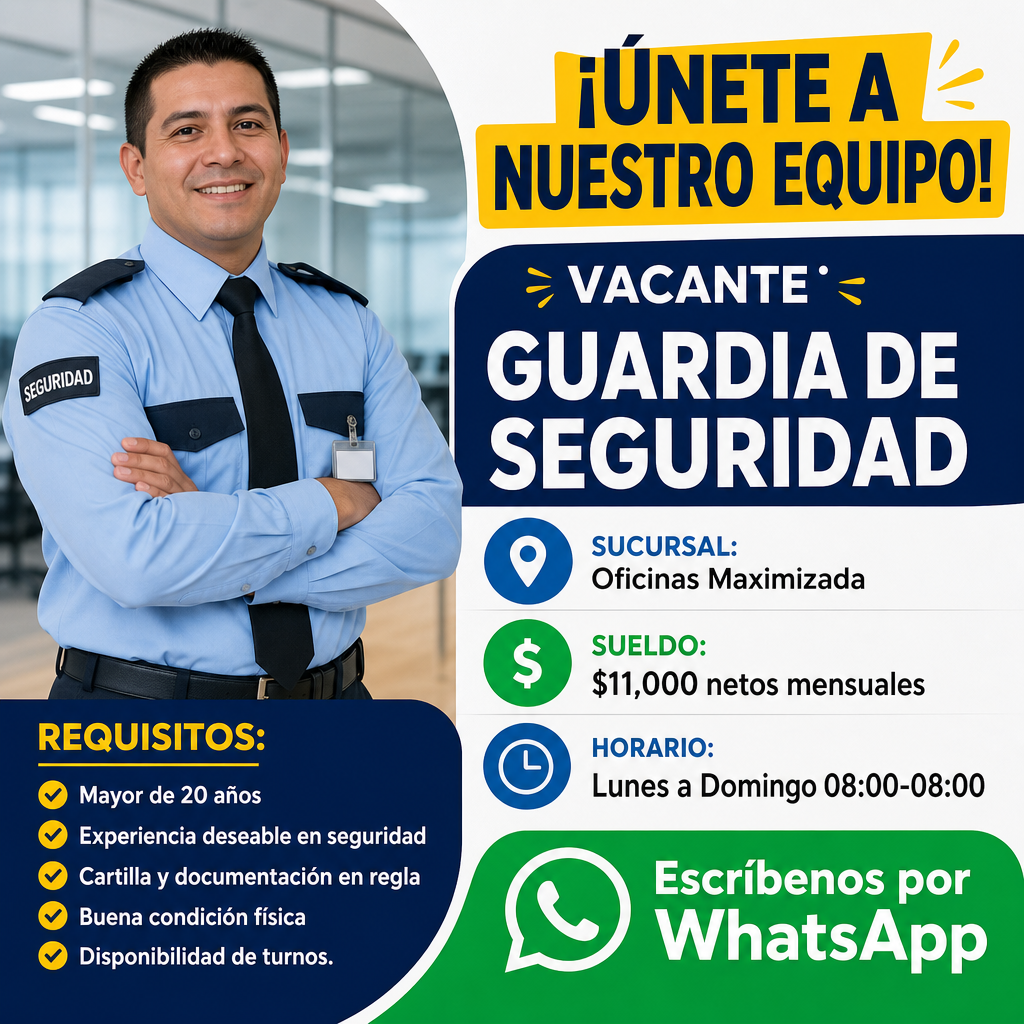 Vacante de Guardia de seguridad en Benito Juárez