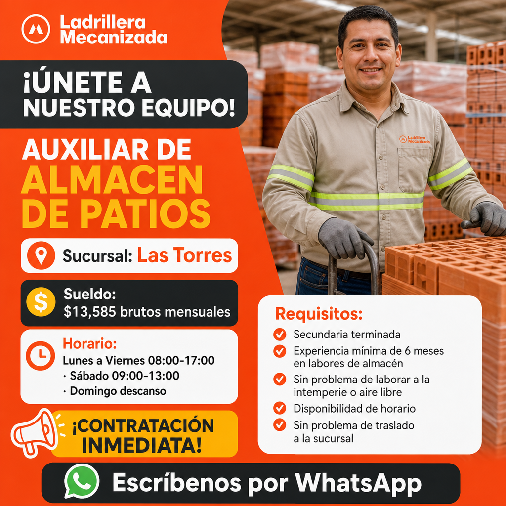 Vacante de Auxiliar de Almacen de Patios en Monterrey