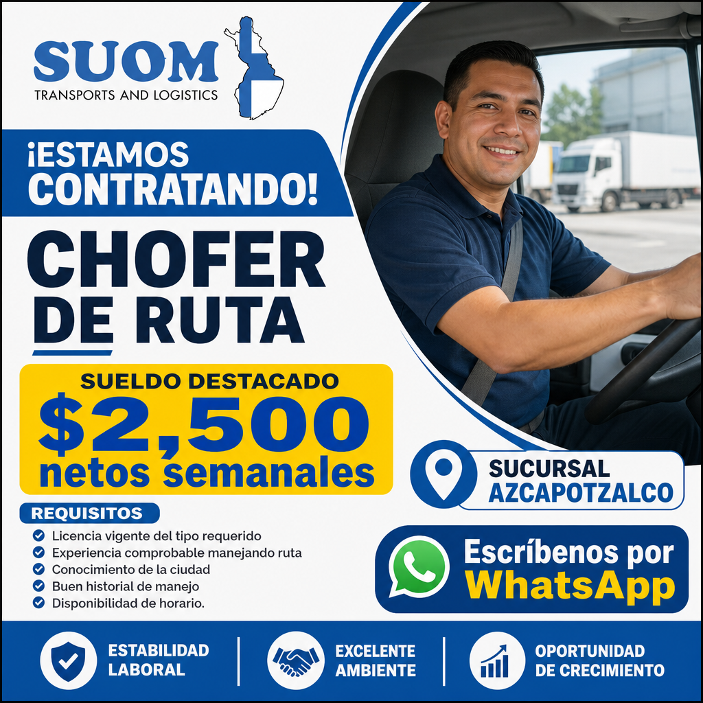 Vacante de Chofer de ruta en Azcapotzalco