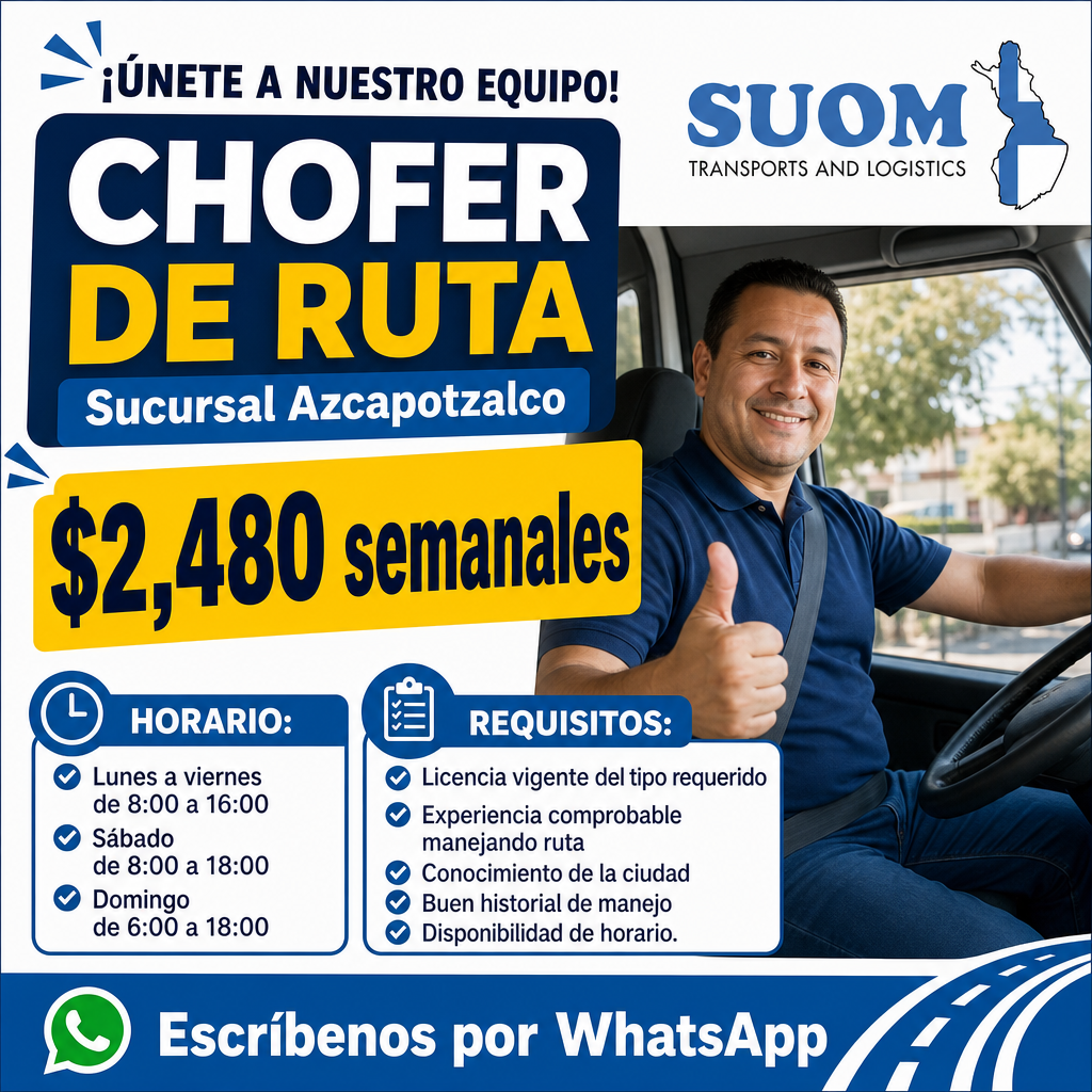 Vacante de Chofer de ruta en Azcapotzalco