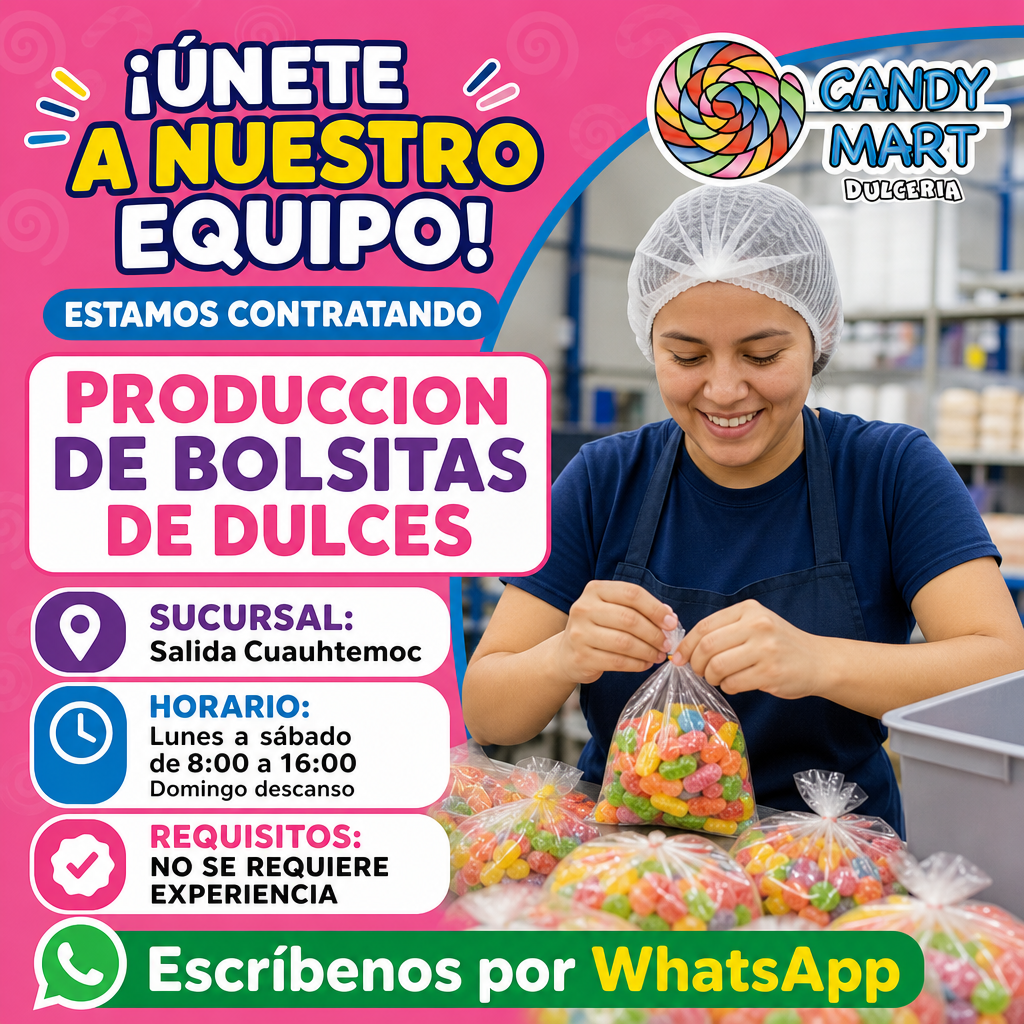 Vacante de PRODUCCION DE BOLSITAS DE DULCES en Chihuahua